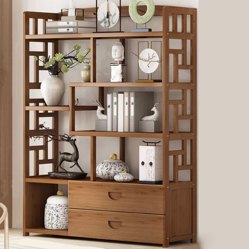 Brown Contemporary Style Standard Bookshelf Solid Bamboo Bookcase for Study Room