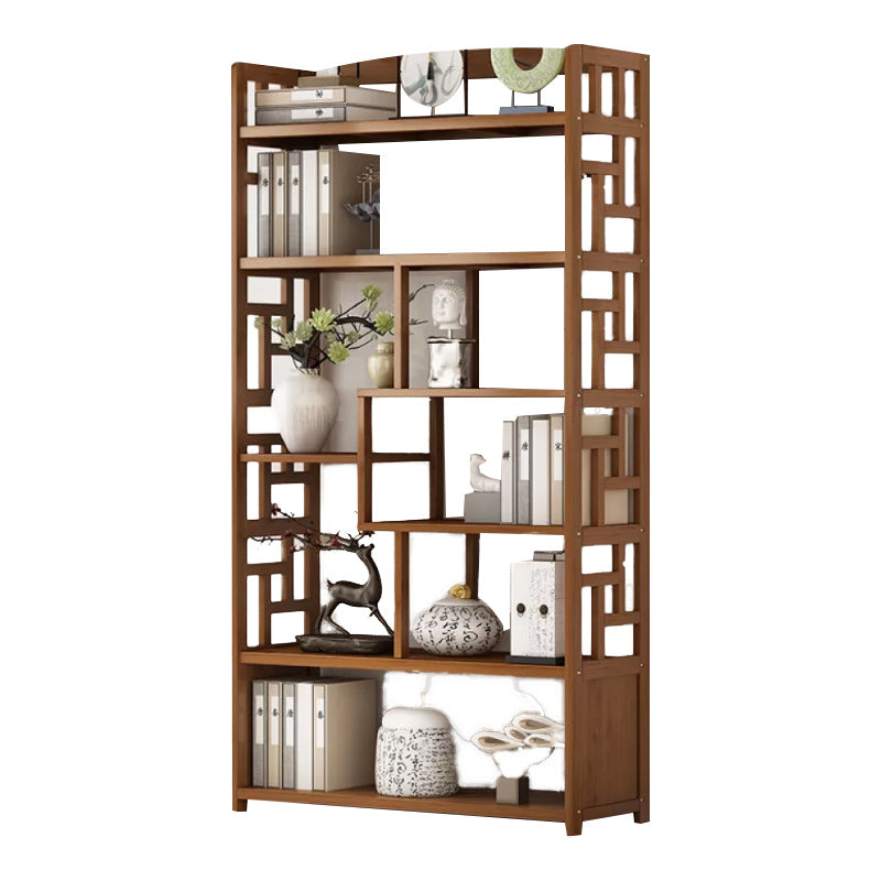 Brown Contemporary Style Standard Bookshelf Solid Bamboo Bookcase for Study Room