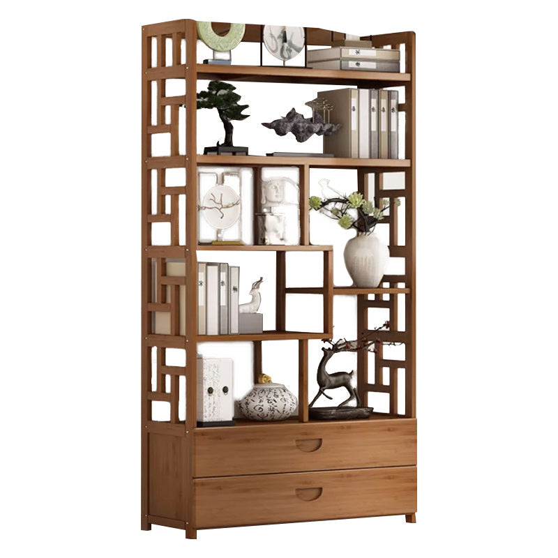 Brown Contemporary Style Standard Bookshelf Solid Bamboo Bookcase for Study Room