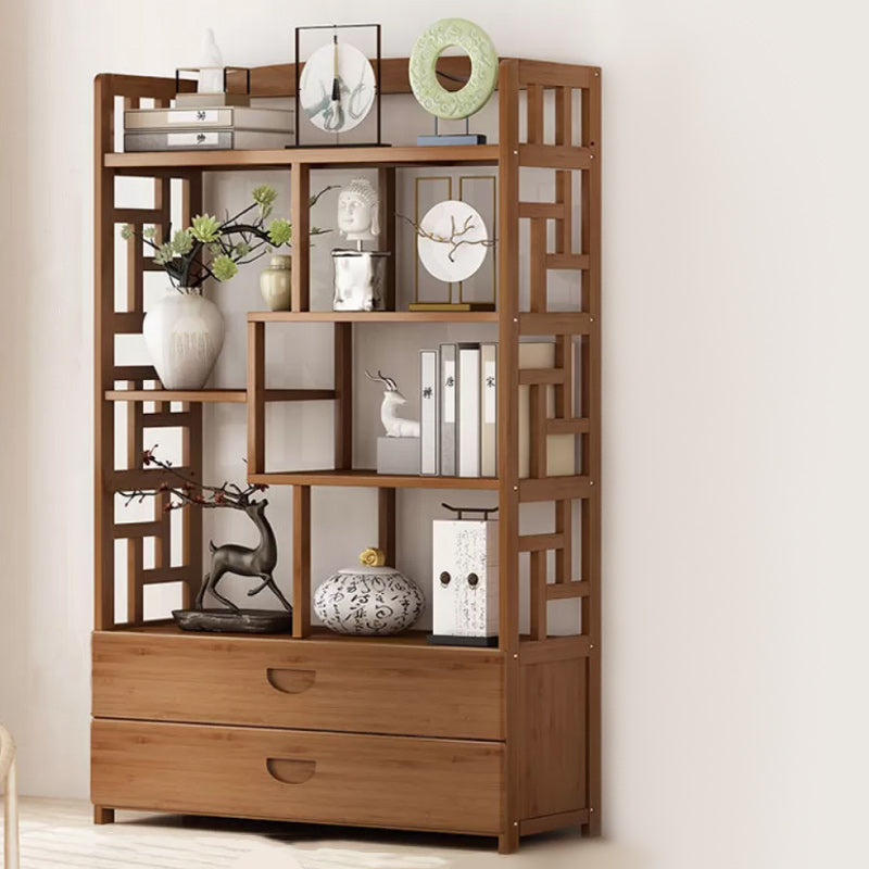 Brown Contemporary Style Standard Bookshelf Solid Bamboo Bookcase for Study Room