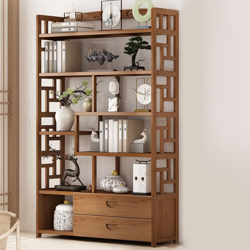 Brown Contemporary Style Standard Bookshelf Solid Bamboo Bookcase for Study Room