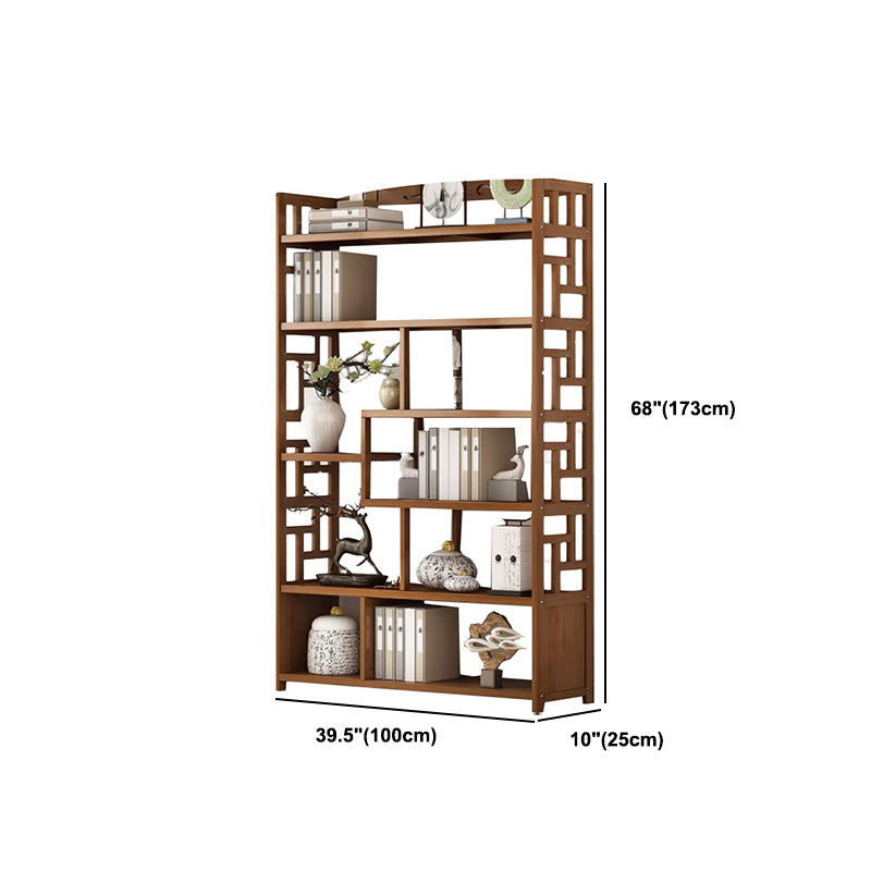 Brown Contemporary Style Standard Bookshelf Solid Bamboo Bookcase for Study Room