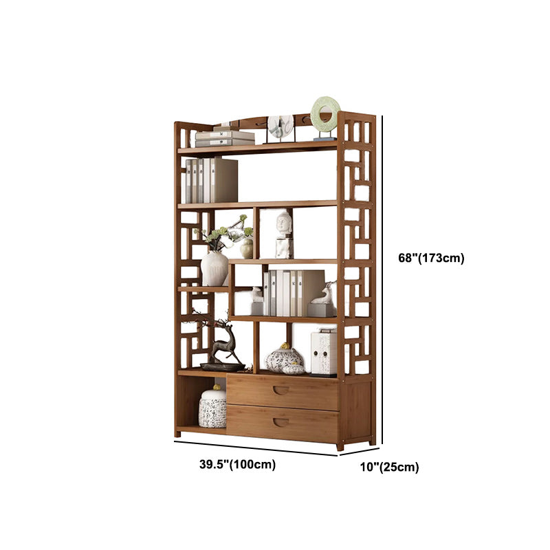 Brown Contemporary Style Standard Bookshelf Solid Bamboo Bookcase for Study Room