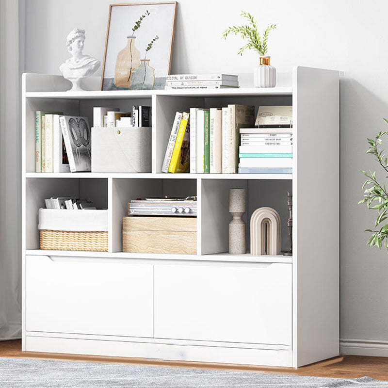 44.4"H Modern Bookshelf Wood Geometric Matte Finish Closed Back Bookcase with Drawers