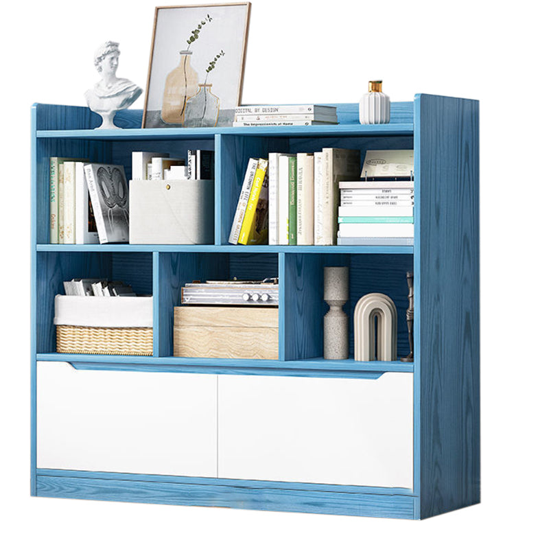 44.4"H Modern Bookshelf Wood Geometric Matte Finish Closed Back Bookcase with Drawers
