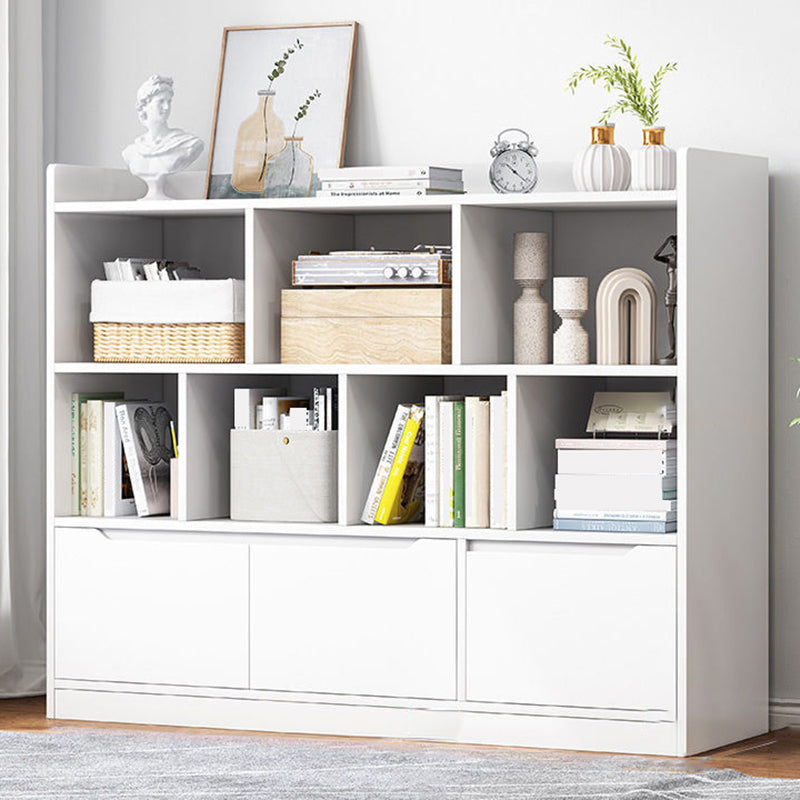 44.4"H Modern Bookshelf Wood Geometric Matte Finish Closed Back Bookcase with Drawers