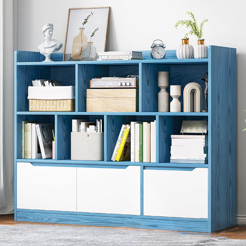 44.4"H Modern Bookshelf Wood Geometric Matte Finish Closed Back Bookcase with Drawers