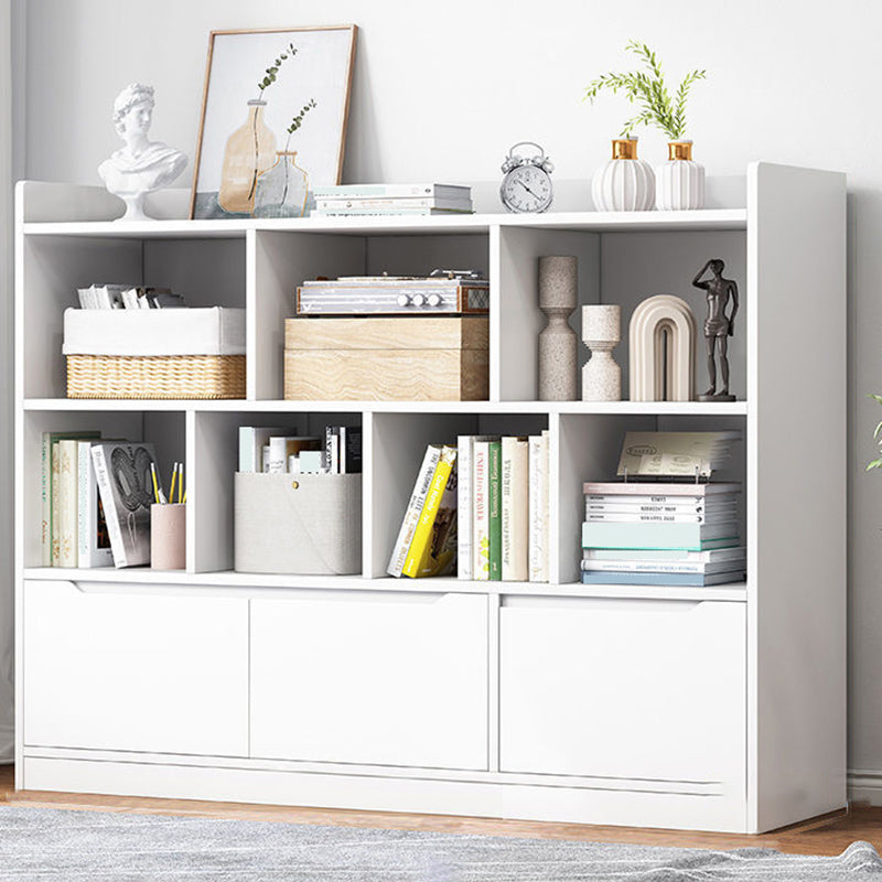 44.4"H Modern Bookshelf Wood Geometric Matte Finish Closed Back Bookcase with Drawers