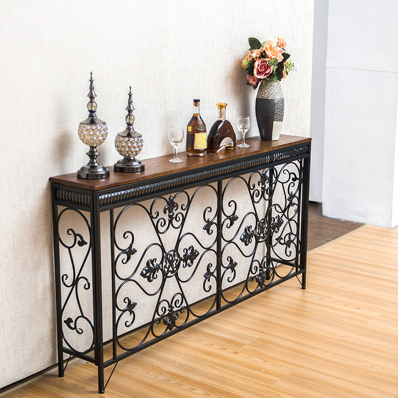 French Country Wood Frame Console Table Rectangle for Hall Dark Brown&White Sofa Table