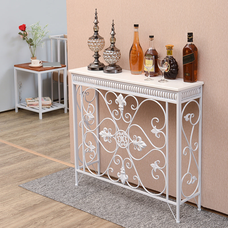 French Country Wood Frame Console Table Rectangle for Hall Dark Brown&White Sofa Table