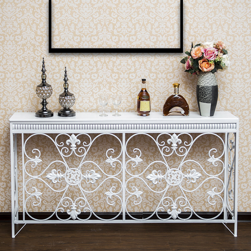 French Country Wood Frame Console Table Rectangle for Hall Dark Brown&White Sofa Table