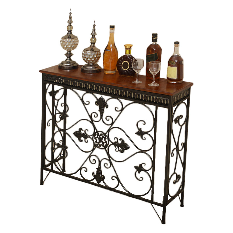 French Country Wood Frame Console Table Rectangle for Hall Dark Brown&White Sofa Table