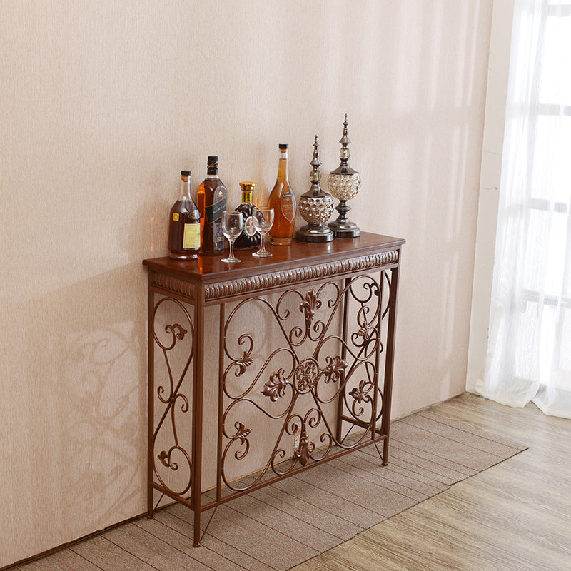 French Country Wood Frame Console Table Rectangle for Hall Dark Brown&White Sofa Table