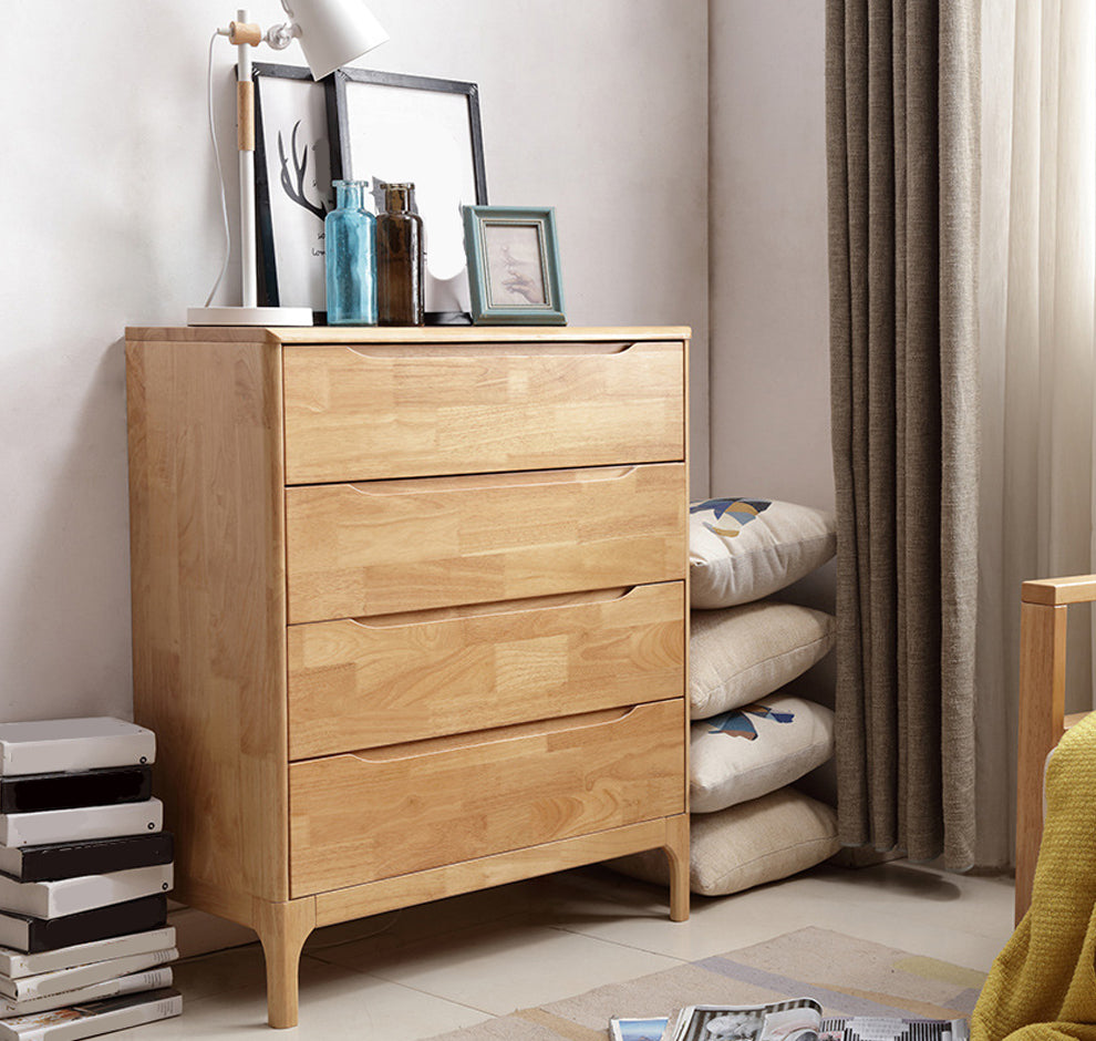 Rubber Wood Storage Chest Dresser Modern Storage Chest with Drawers