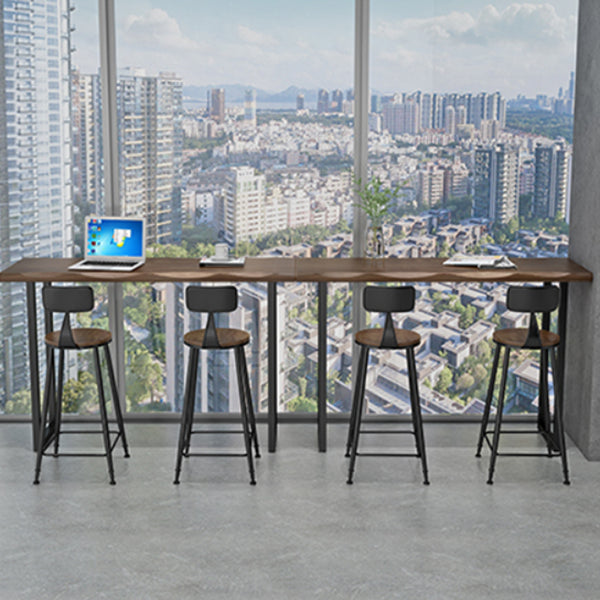 Wood Bar Table Modern Rectangle Bar Dining Table with Double Pedestal for Living Room