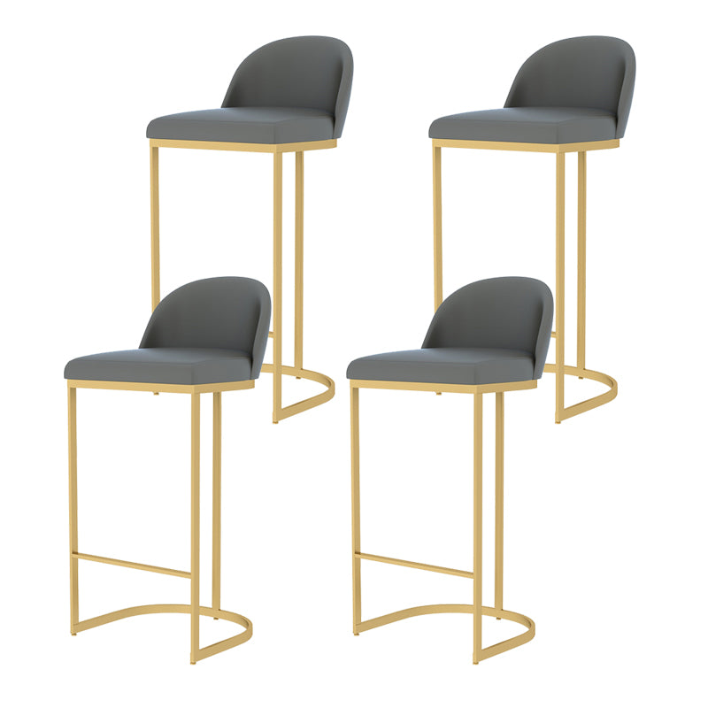 Glam Gray Metal Barstool Faux Leather Upholstered Counter Stool with Gold Base