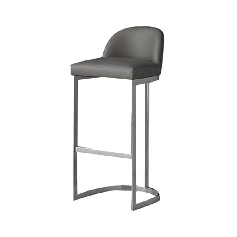 Glam Gray Metal Barstool Faux Leather Upholstered Counter Stool with Gold Base