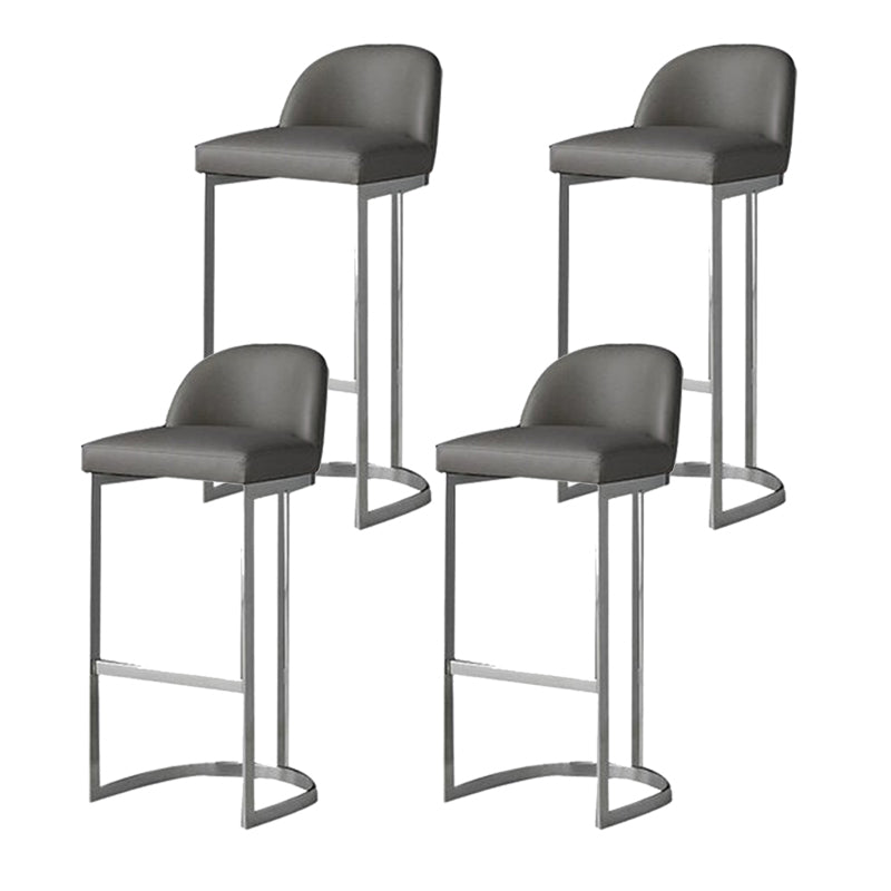 Glam Gray Metal Barstool Faux Leather Upholstered Counter Stool with Gold Base