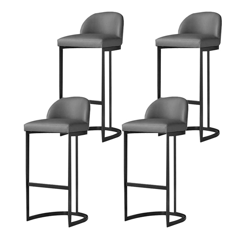 Glam Gray Metal Barstool Faux Leather Upholstered Counter Stool with Gold Base