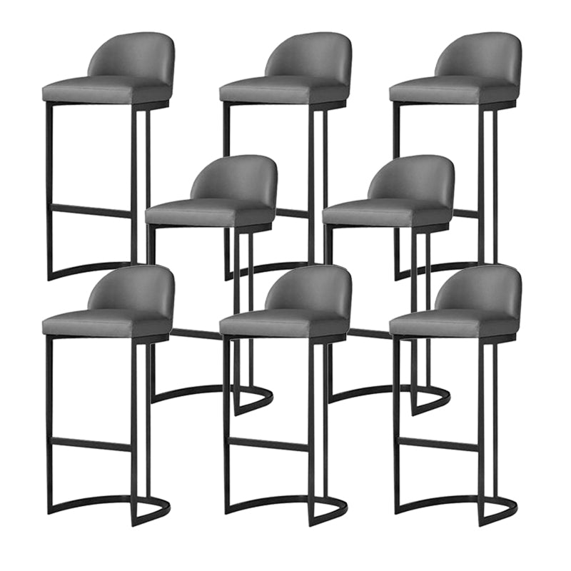 Glam Gray Metal Barstool Faux Leather Upholstered Counter Stool with Gold Base