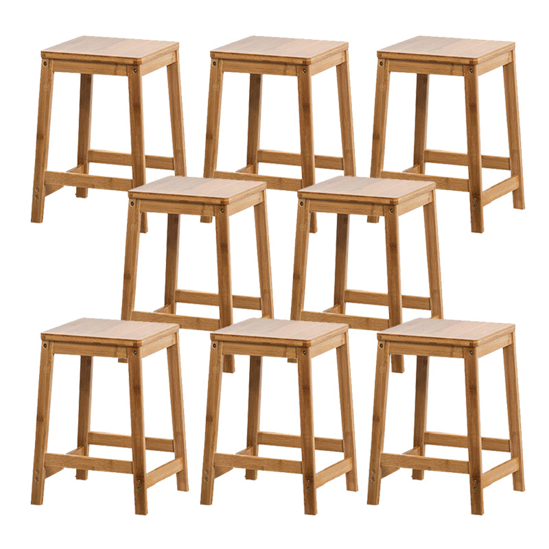Contemporary Wood Stool Backrest Backless Bamboo Counter Stool with 4 Legs