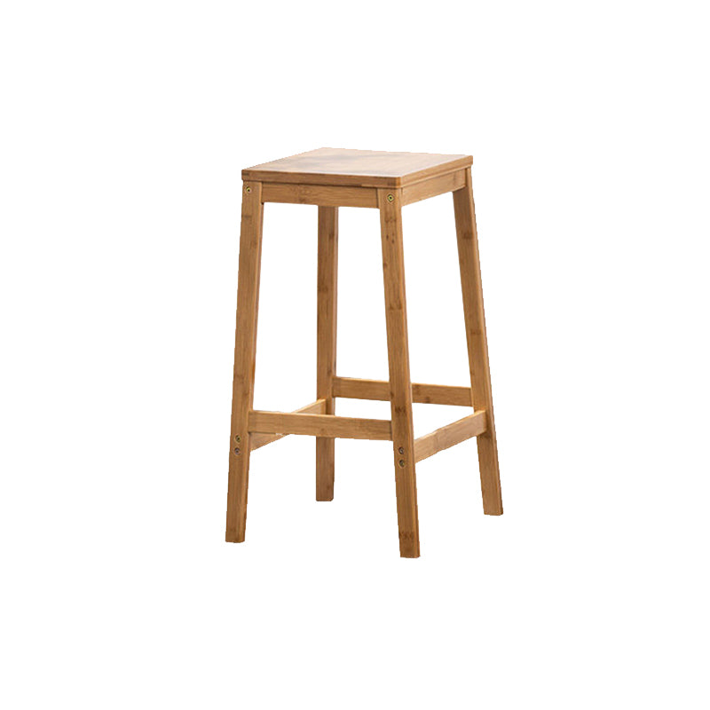 Contemporary Wood Stool Backrest Backless Bamboo Counter Stool with 4 Legs