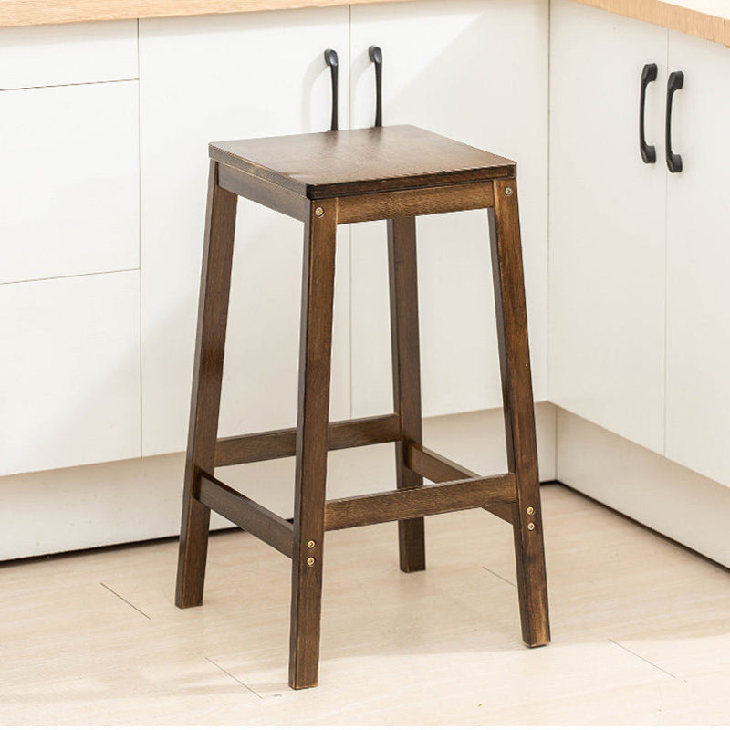 Contemporary Wood Stool Backrest Backless Bamboo Counter Stool with 4 Legs