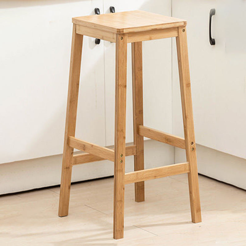 Contemporary Wood Stool Backrest Backless Bamboo Counter Stool with 4 Legs