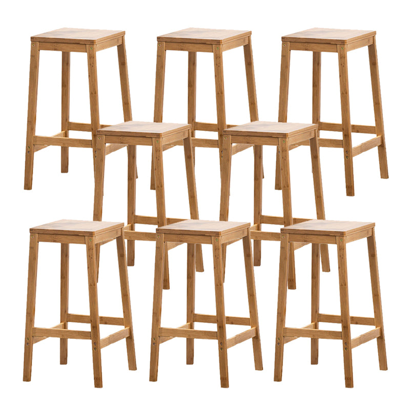 Contemporary Wood Stool Backrest Backless Bamboo Counter Stool with 4 Legs
