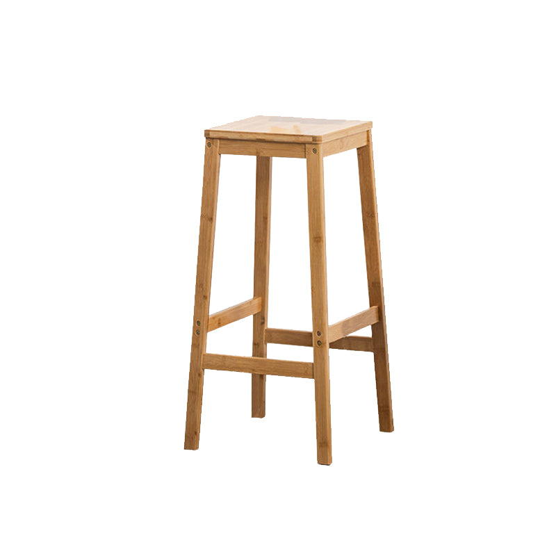 Contemporary Wood Stool Backrest Backless Bamboo Counter Stool with 4 Legs