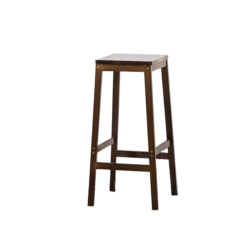Contemporary Wood Stool Backrest Backless Bamboo Counter Stool with 4 Legs