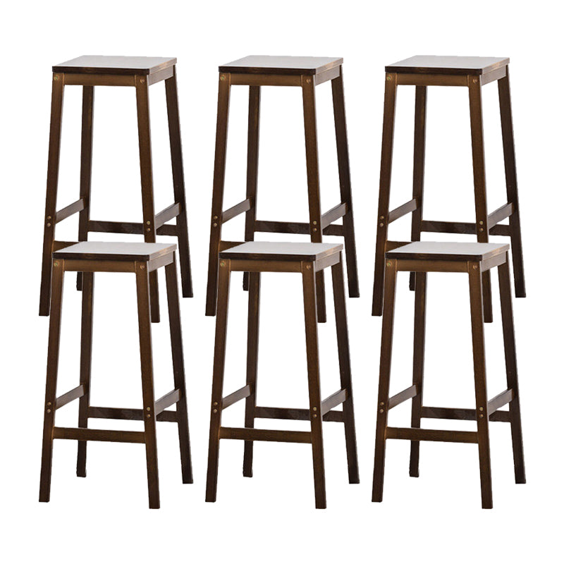 Contemporary Wood Stool Backrest Backless Bamboo Counter Stool with 4 Legs