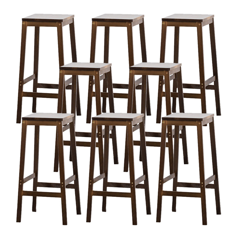 Contemporary Wood Stool Backrest Backless Bamboo Counter Stool with 4 Legs