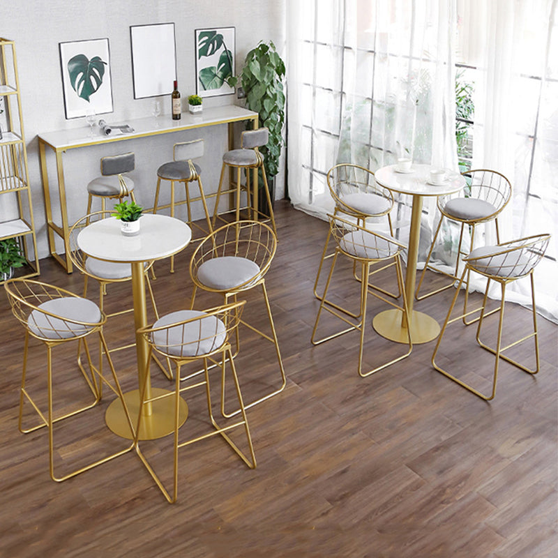 Glam Upholstered Bar Stools Footrest Backrest Coffee Shop Counter Bar Stool