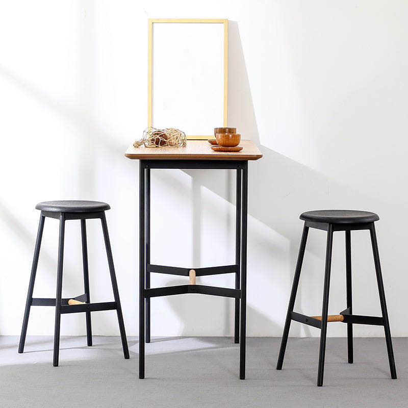 Black Round Counter-height Stool Industrial Backless Indoor Wood Bar Stool
