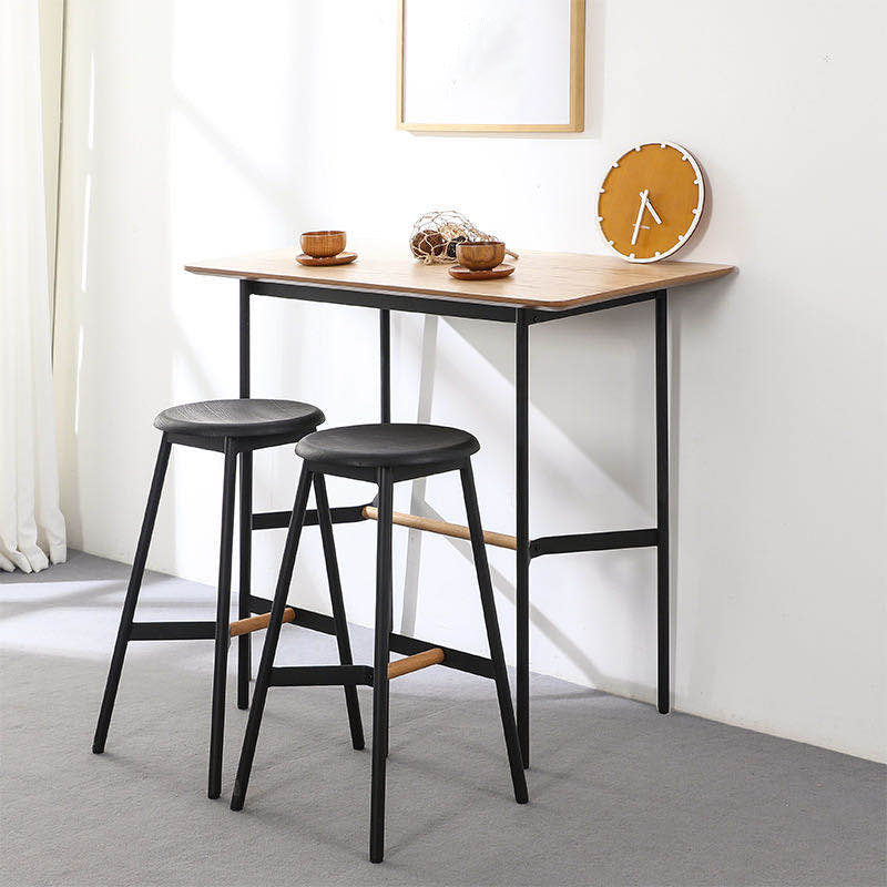 Black Round Counter-height Stool Industrial Backless Indoor Wood Bar Stool