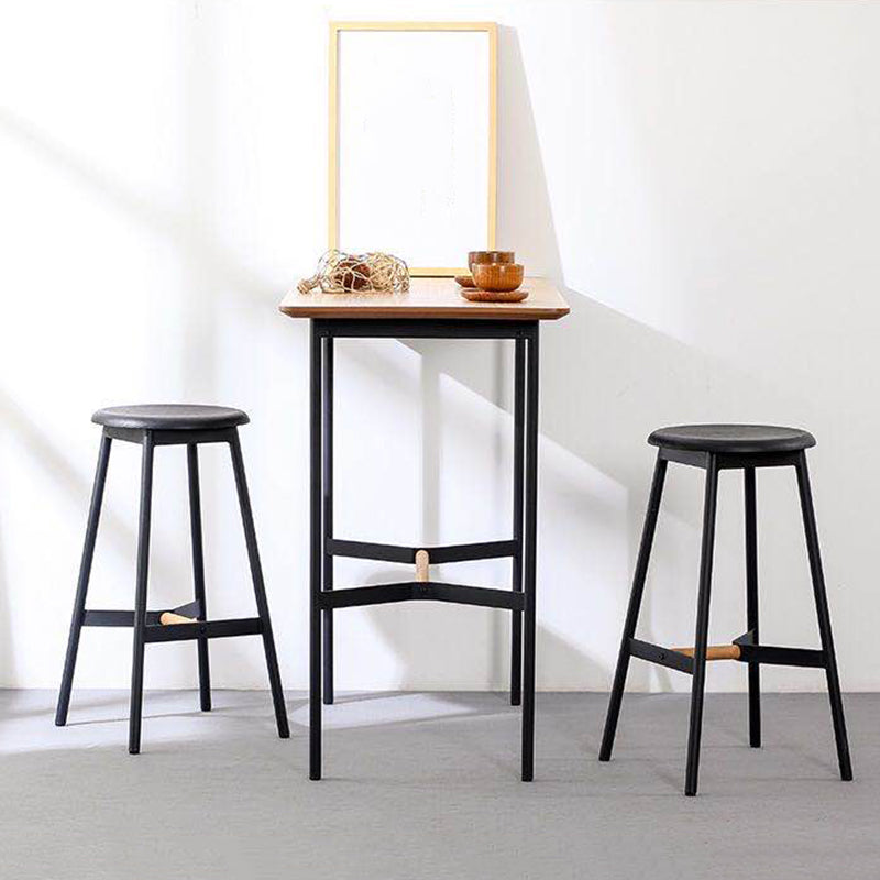 Black Round Counter-height Stool Industrial Backless Indoor Wood Bar Stool