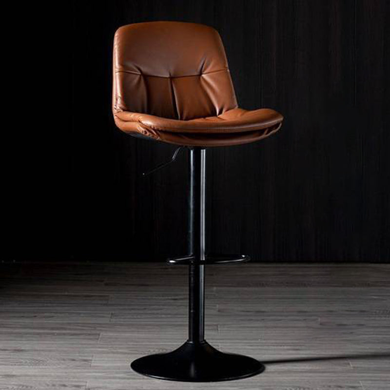 Modern Metal Barstool Faux Leather Footrest Stool Adjustable in Matte Finish