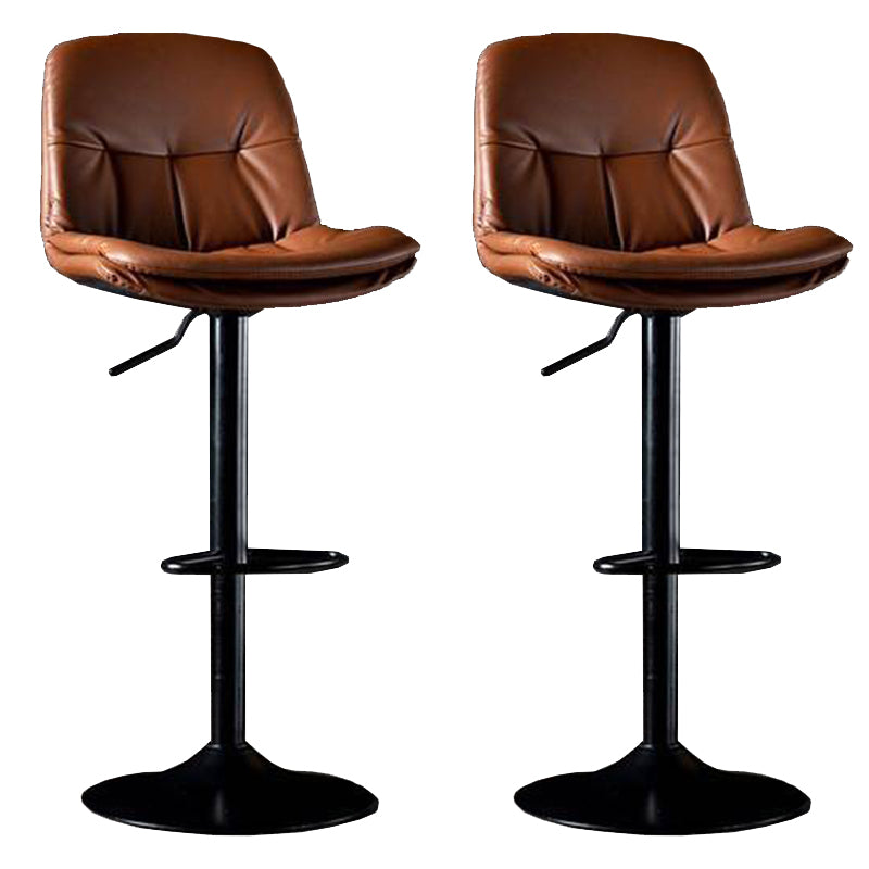 Modern Metal Barstool Faux Leather Footrest Stool Adjustable in Matte Finish