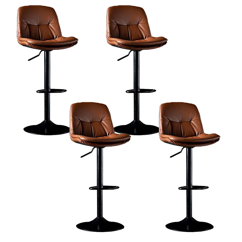 Modern Metal Barstool Faux Leather Footrest Stool Adjustable in Matte Finish