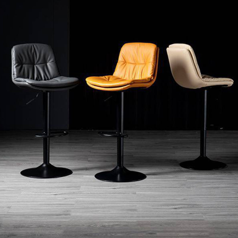 Modern Metal Barstool Faux Leather Footrest Stool Adjustable in Matte Finish