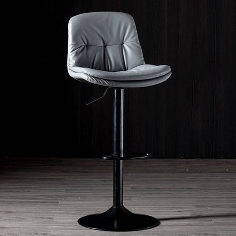 Modern Metal Barstool Faux Leather Footrest Stool Adjustable in Matte Finish