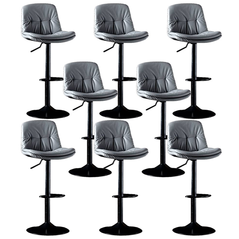 Modern Metal Barstool Faux Leather Footrest Stool Adjustable in Matte Finish
