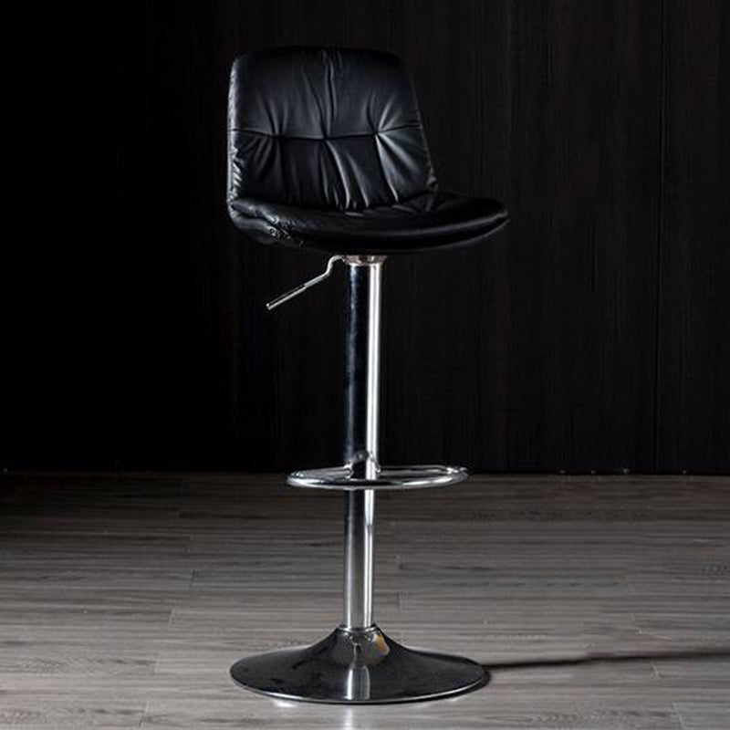 Modern Metal Barstool Faux Leather Footrest Stool Adjustable in Matte Finish