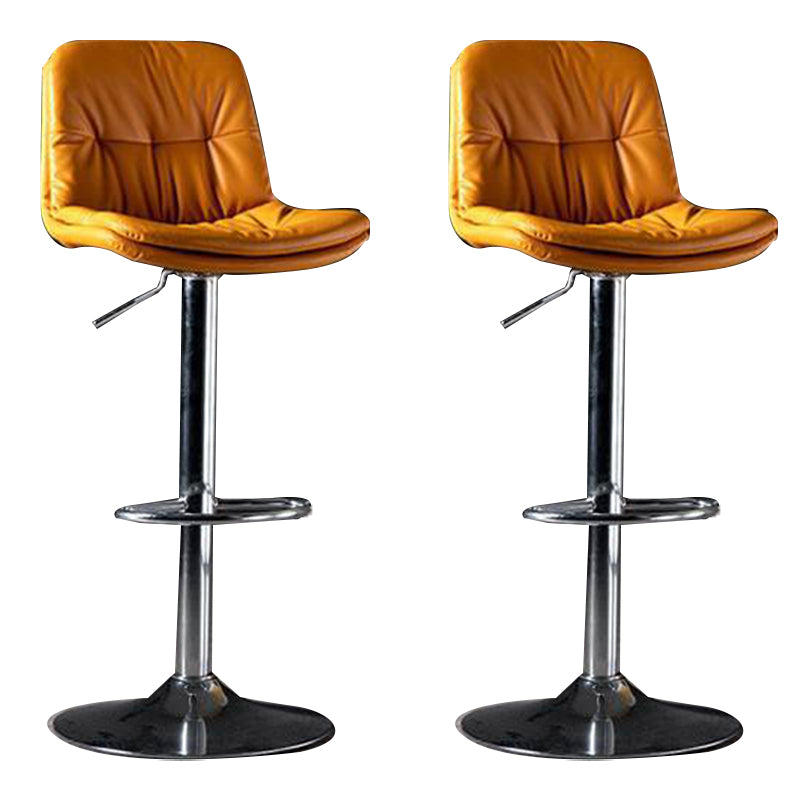 Modern Metal Barstool Faux Leather Footrest Stool Adjustable in Matte Finish