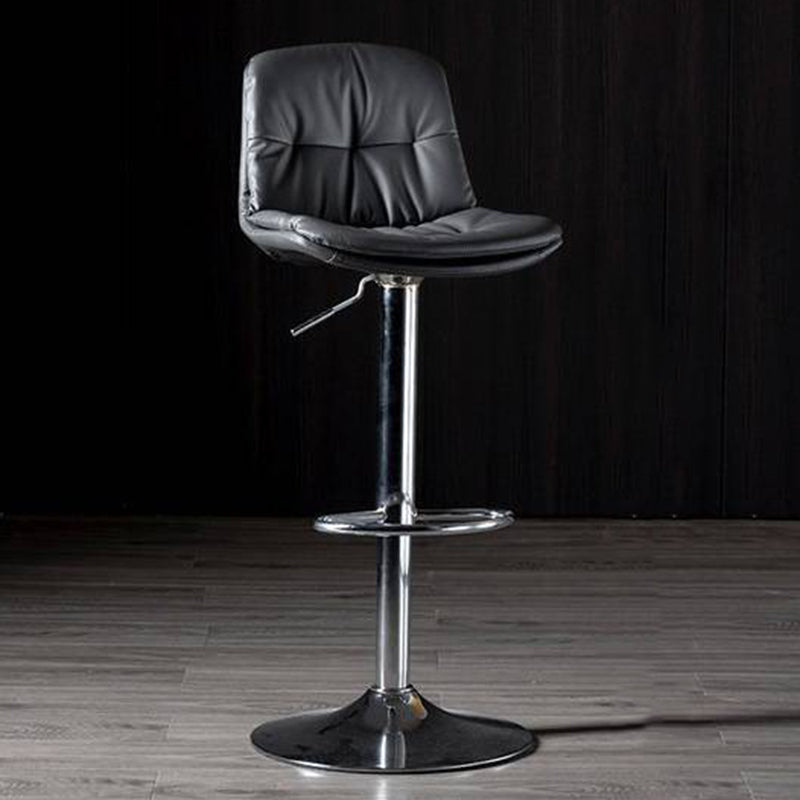 Modern Metal Barstool Faux Leather Footrest Stool Adjustable in Matte Finish