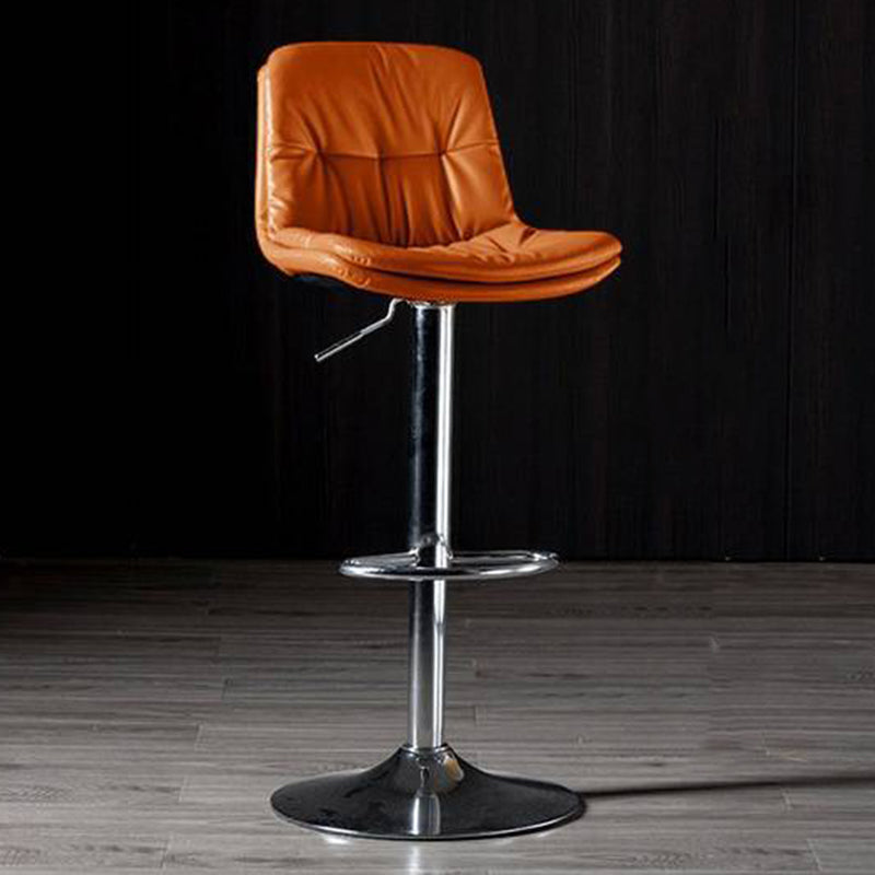 Modern Metal Barstool Faux Leather Footrest Stool Adjustable in Matte Finish