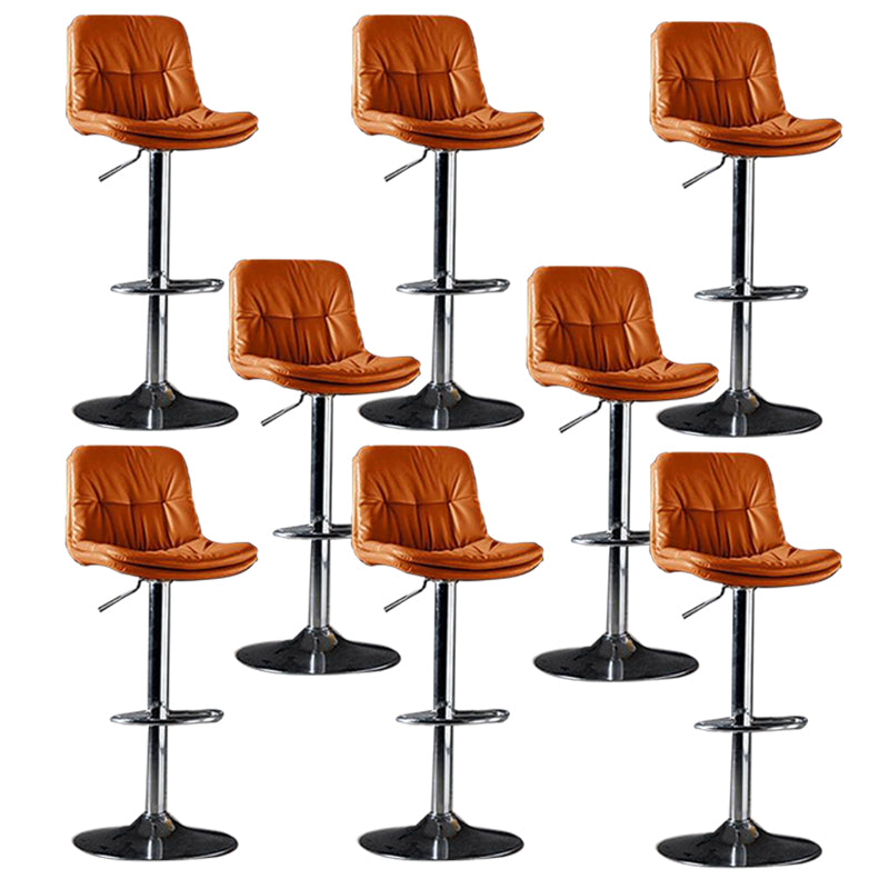 Modern Metal Barstool Faux Leather Footrest Stool Adjustable in Matte Finish