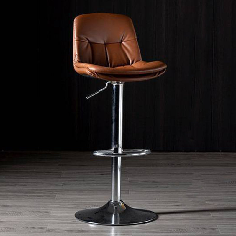 Modern Metal Barstool Faux Leather Footrest Stool Adjustable in Matte Finish