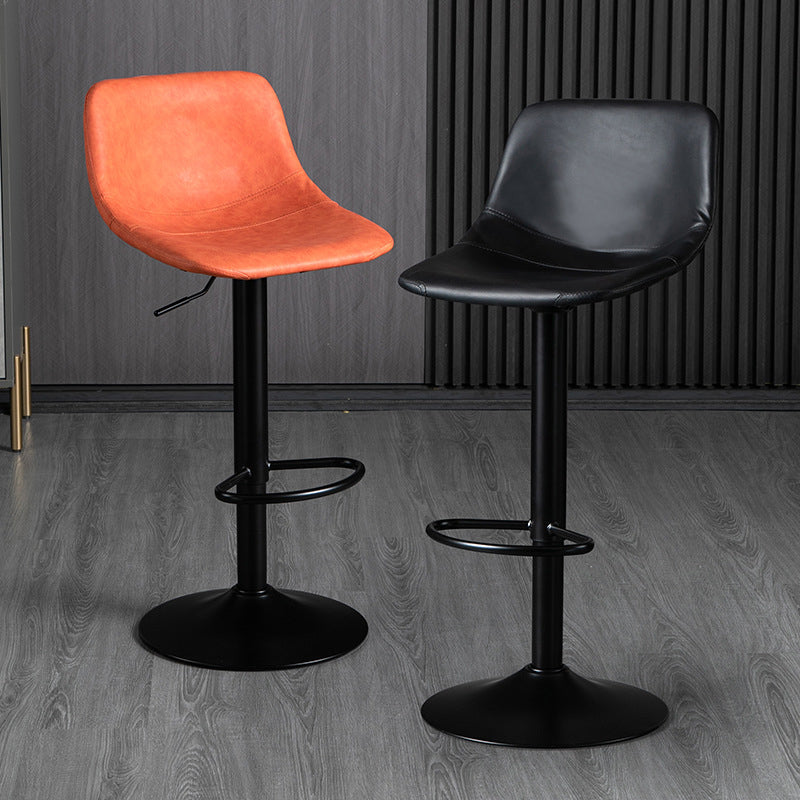 Contemporary Metal Barstool Faux Leather Footrest Stool Adjustable in Matte Finish